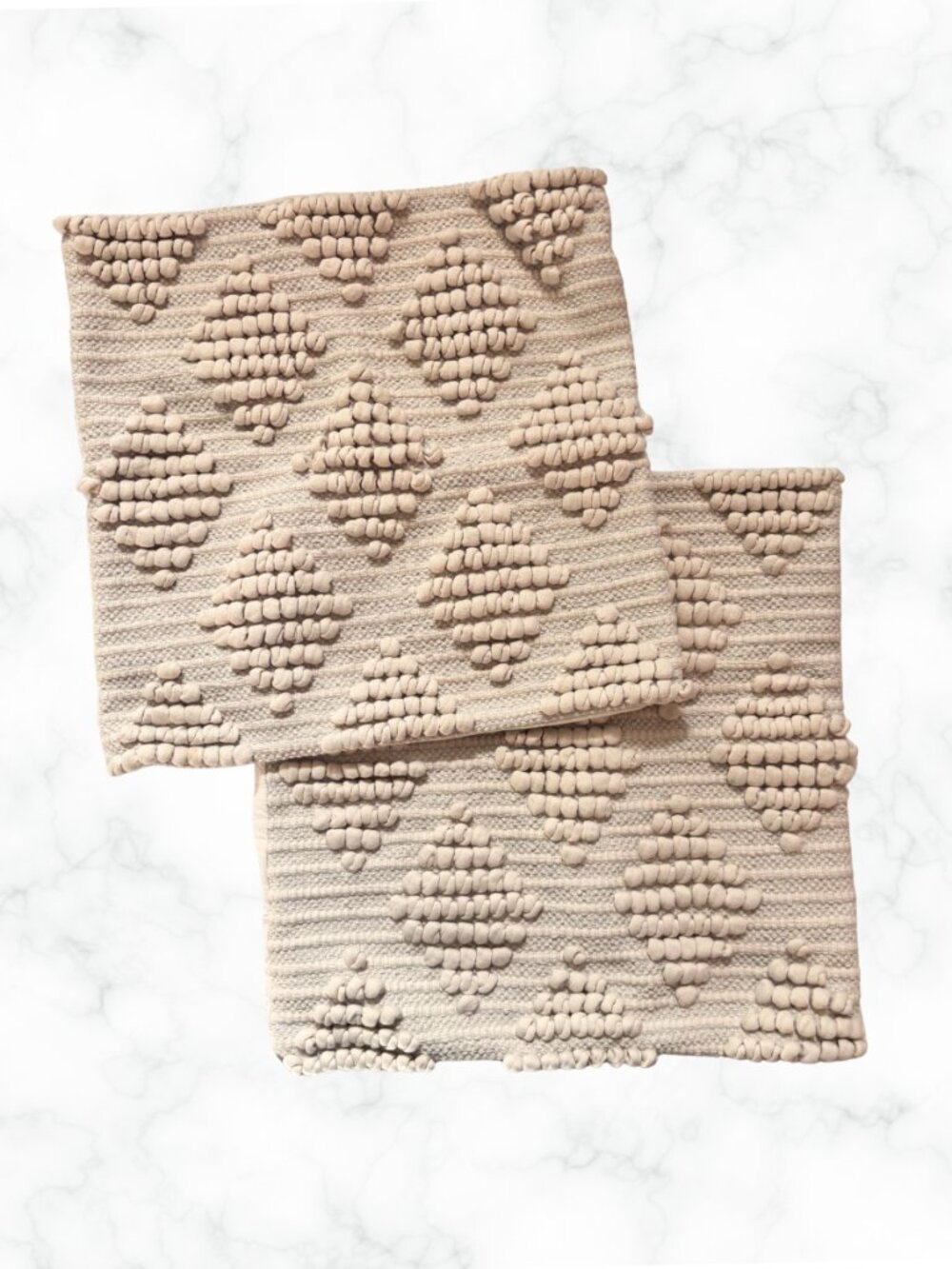 Cream Textured Bobble Knot Accent Pillow Cover Set of 2 | 18x18